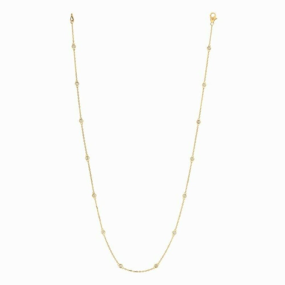0.75 Carat Diamond by the Yard Necklace G SI 14K Yellow Gold 14 stones 18 inches